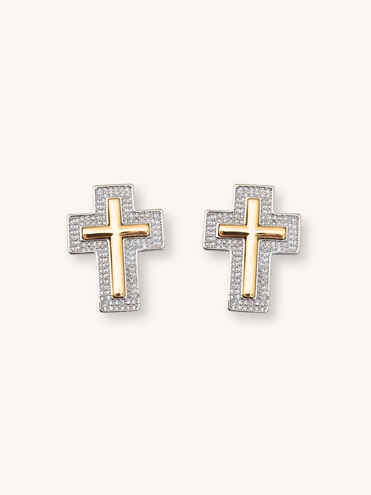 skoularikia-asimi-chryso-stavro-zirkoniakia Σκουλαρίκια Ασημί με Χρυσό Σταυρό και Ζιρκονάκια | Couronne