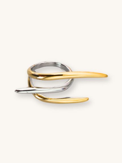 Δίχρωμο Ατσάλινο Δαχτυλίδι Statement με Abstract Γραμμές