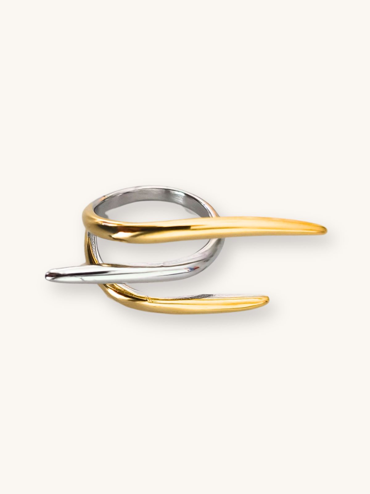 Δίχρωμο Ατσάλινο Δαχτυλίδι Statement με Abstract Γραμμές