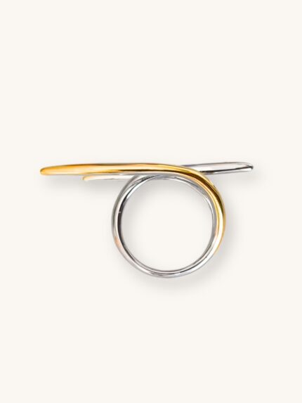Δίχρωμο Ατσάλινο Δαχτυλίδι Statement με Abstract Γραμμές