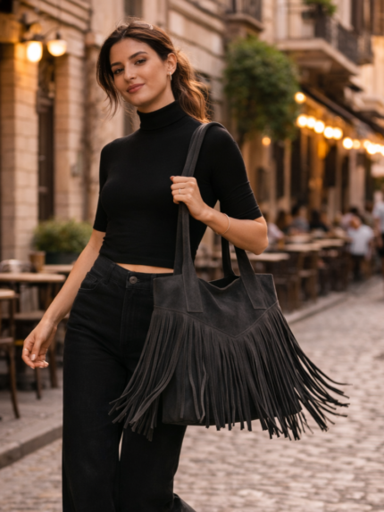 Γκρι Δερμάτινη Τσάντα Ώμου με Κρόσια | Couronne