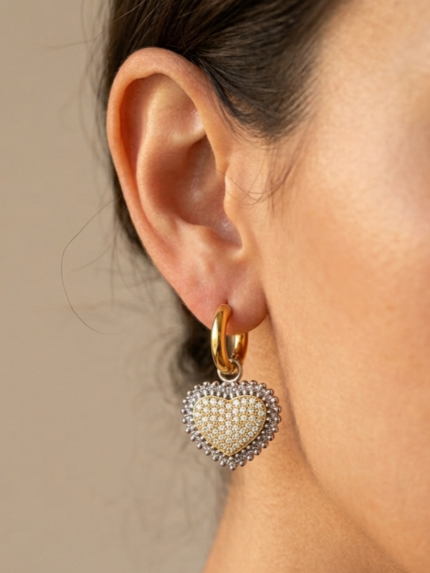 Σκουλαρίκια Κρίκοι Χρυσά με Καρδούλες και Ζιρκονάκια | Couronne