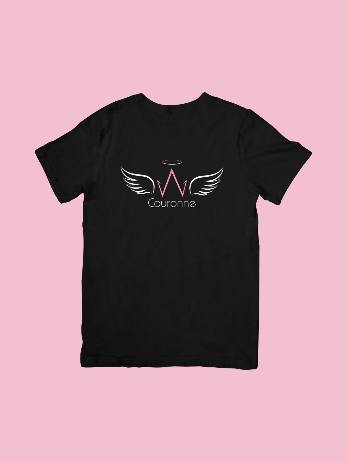 Μαύρο Βαμβακερό T-Shirt Couronne με Φτερά & Φωτοστέφανο