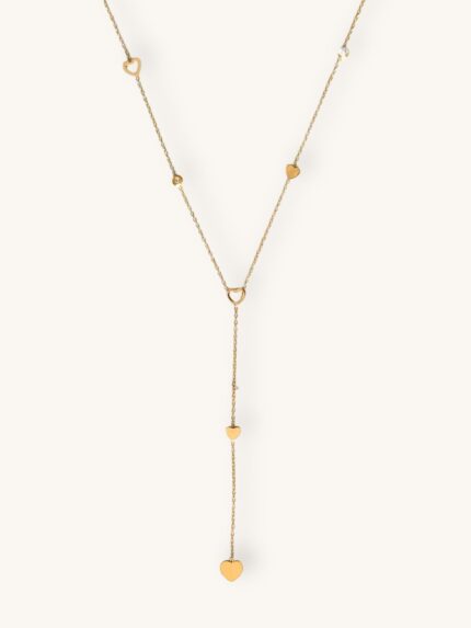 Κολιέ Χρυσό Γραβάτα με Λεπτή Αλυσίδα και Καρδούλες με Ζιρκονάκια | Couronne