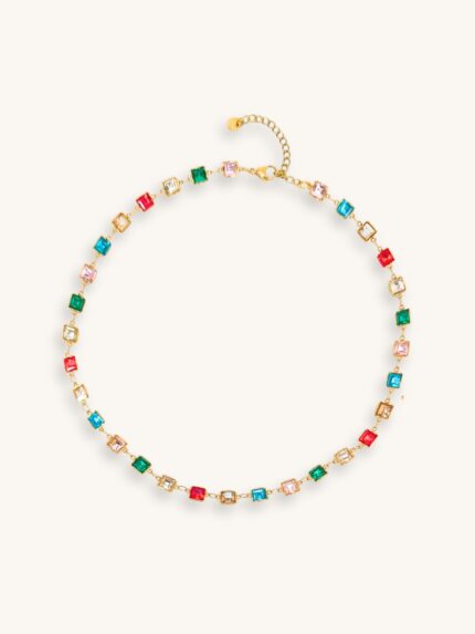 Κολιέ Αλυσίδα με Πολύχρωμα Τετράγωνα Κρυσταλλάκια | Couronne