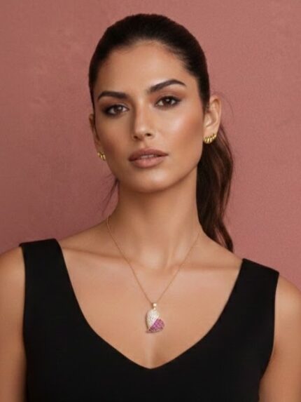 Κολιέ με Λεπτή Αλυσίδα σε Χρυσό και Καρδούλα με Ροζ & Μωβ Ζιρκονάκια | Couronne