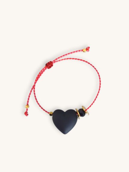 Μαρτάκι Βραχιόλι με Μαύρη Καρδιά & Χρυσά Στοιχεία 24Κ | Couronne