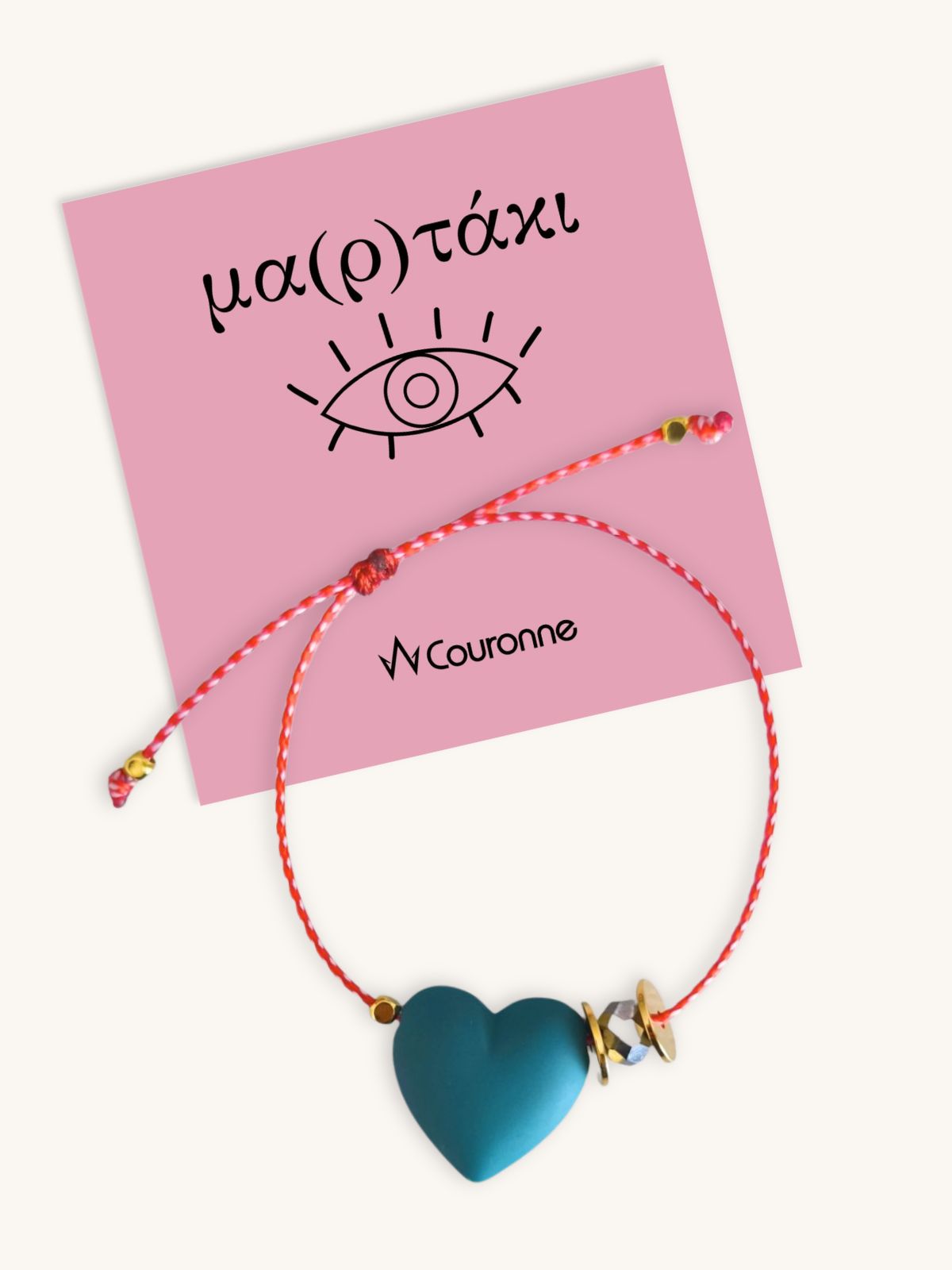 Μαρτάκι Βραχιόλι με Πετρόλ Καρδιά & Χρυσά Στοιχεία | Couronne