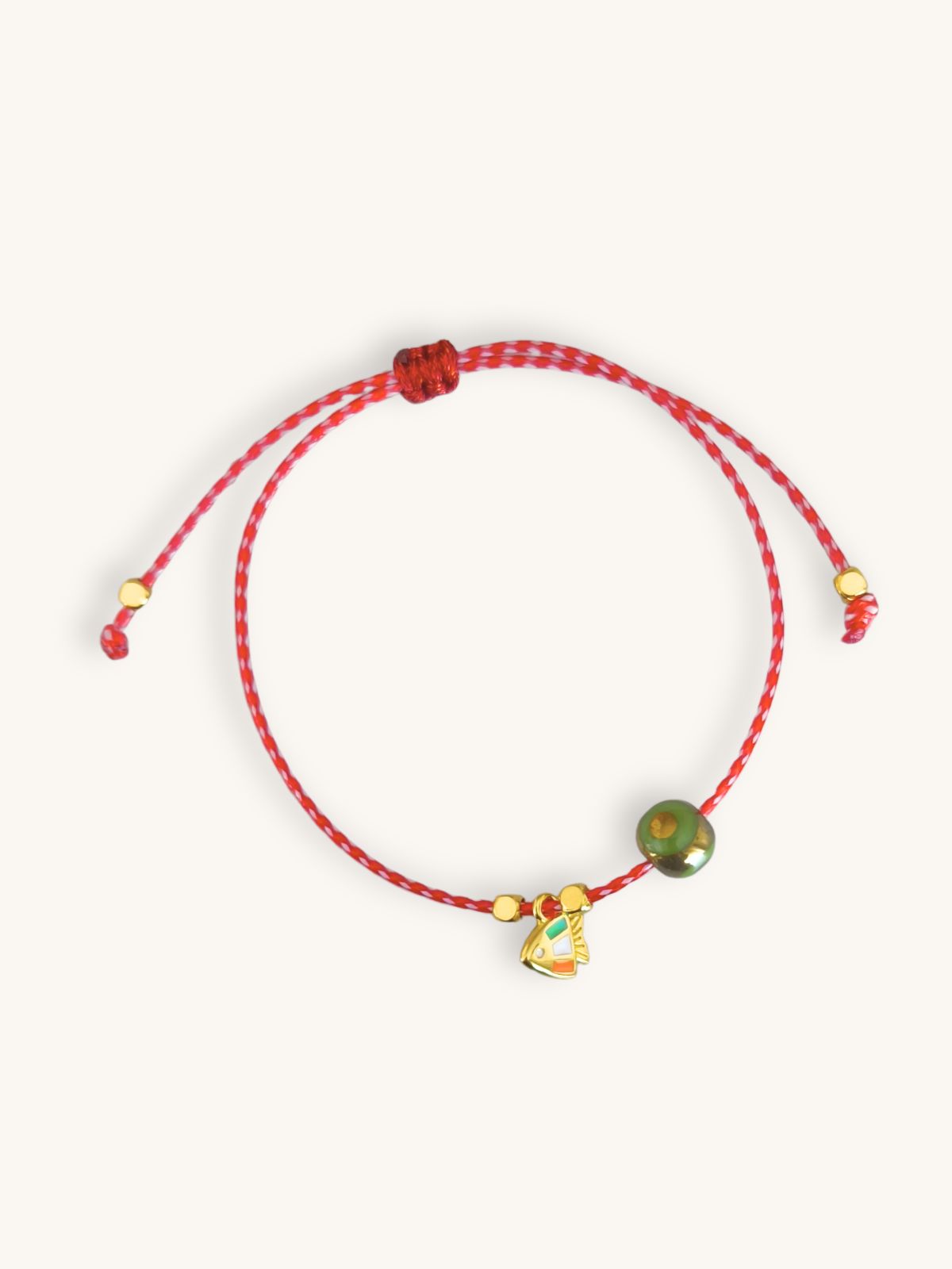 Μαρτάκι Βραχιόλι με Τρίχρωμο Χρυσό Ψαράκι & Σμαραγδί Ματάκι | Couronne