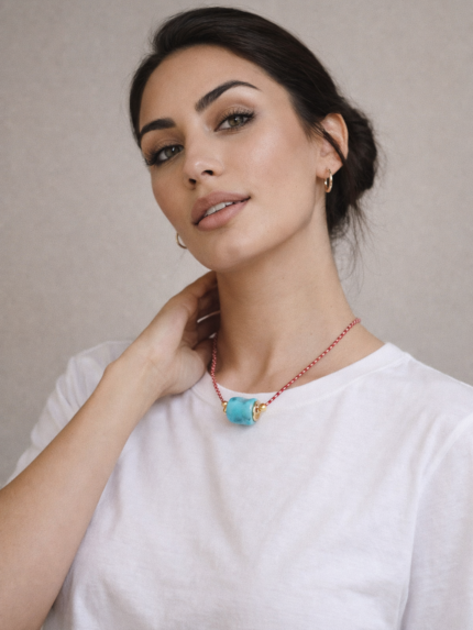 Μαρτάκι Κολιέ με Τυρκουάζ Abstract Πέτρα & Χρυσά Στοιχεία | Couronne