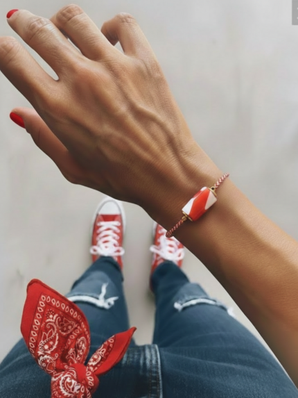 Μαρτάκι Βραχιόλι με Candy Ριγέ Χάντρα & Χρυσά Στοιχεία | Couronne