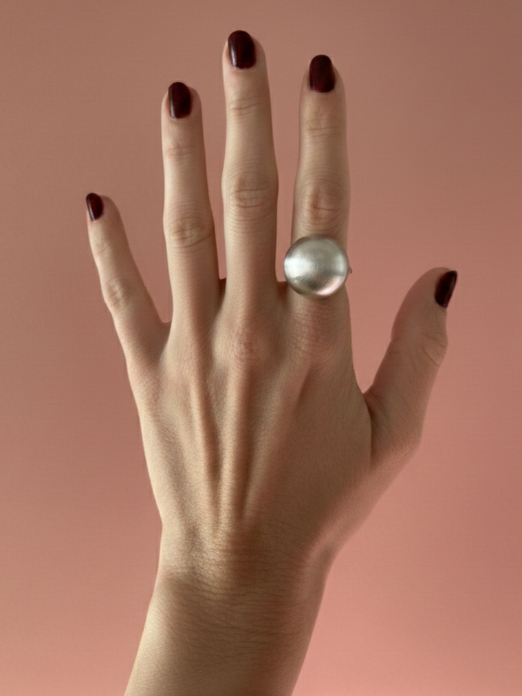 Ασημί Δαχτυλίδι Σφαίρα με Ματ Βουρτσισμένο Ατσάλι | Couronne