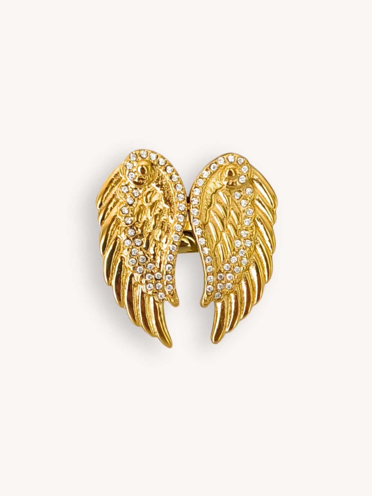 Χρυσό ατσάλινο δαχτυλίδι με σχέδιο φτερά αγγέλου