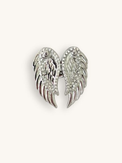 Ασημί ατσάλινο δαχτυλίδι με σχέδιο φτερά αγγέλου