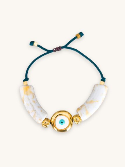 Βραχιόλι με ναυτικό κορδόνι, ματάκι και λευκές χάντρες