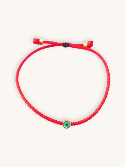 Βραχιόλι με κόκκινο μακραμέ κορδόνι και τιρκουάζ ματάκι