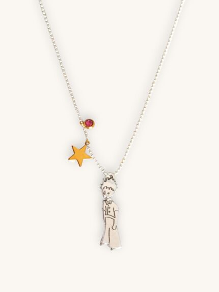 Κολιέ με λευκή αλυσίδα, ασημί φιγούρα μικρού αγοριού και χρυσό αστέρι