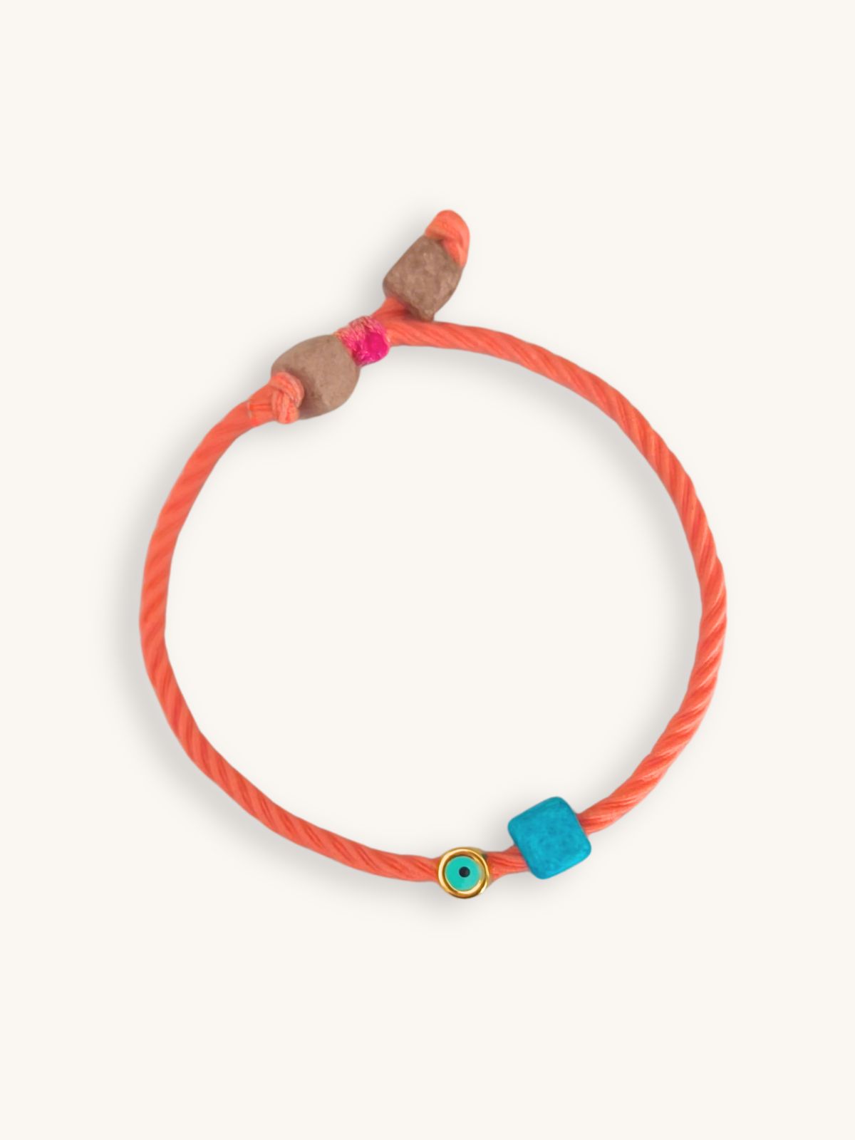 vraxioli-korali-kordoni-stroggylo-mataki-chandres Βραχιόλι με κοραλί κορδόνι, στρογγυλό χρυσό ματάκι και πολύχρωμες χάντρες