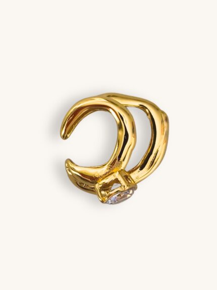 Χρυσό ear cuff από επιχρυσωμένο ατσάλι διπλής σειράς με λευκό κρυσταλάκι.